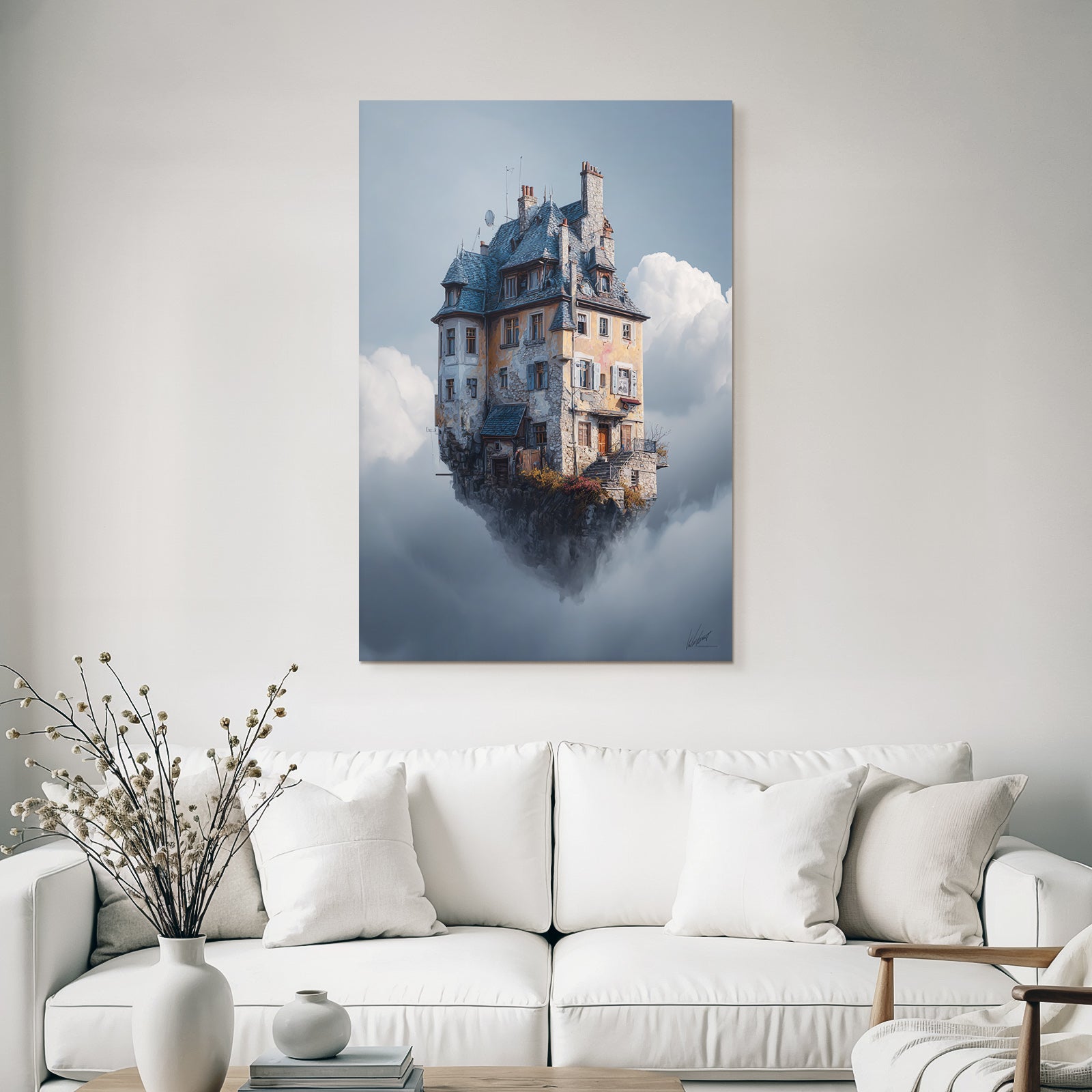 Fantastisch Surreal Schwebendes Verschnörkeltes Haus In Den Wolken