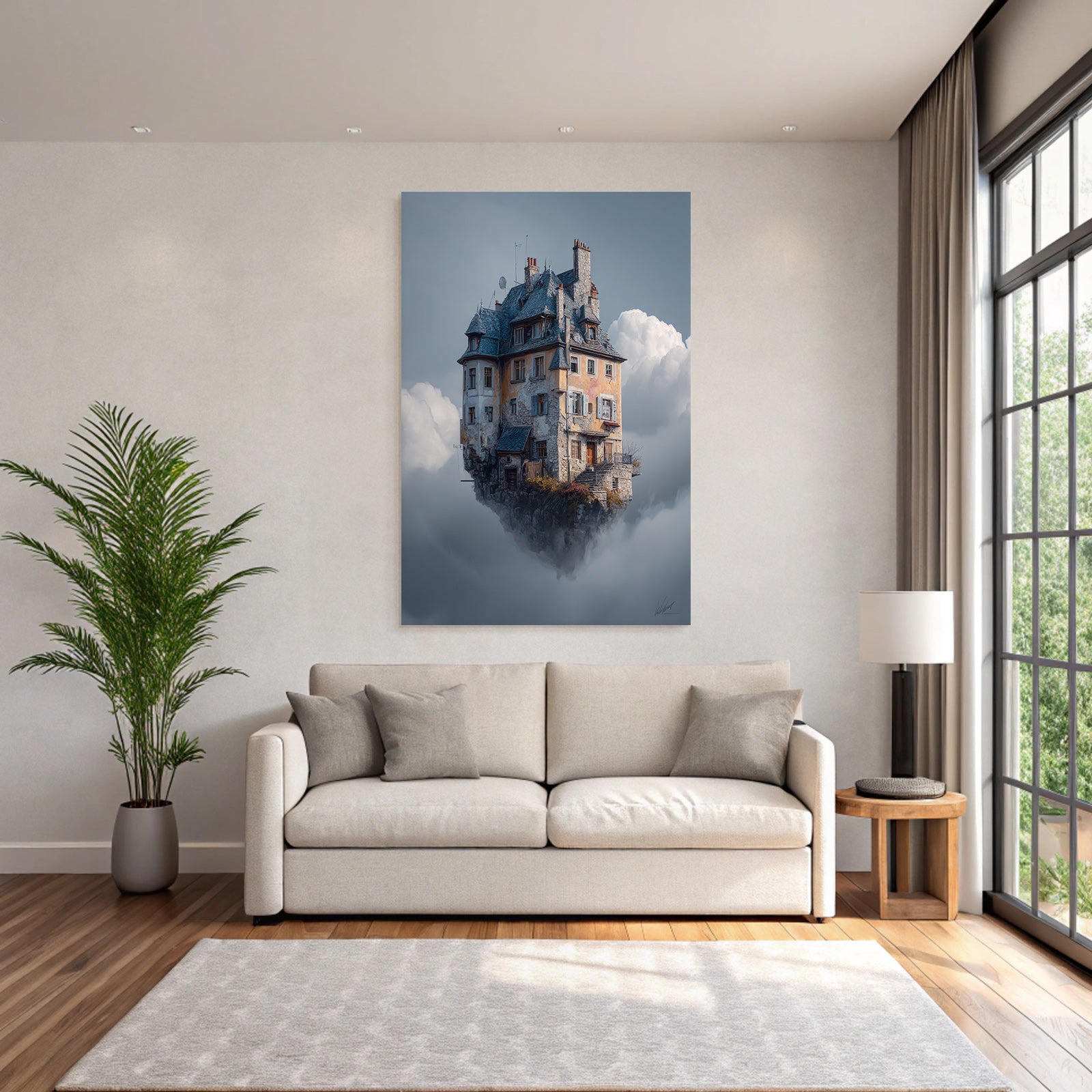 Fantastisch Surreal Schwebendes Verschnörkeltes Haus In Den Wolken