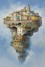Fantastisch Surreal Traumhafte Schwebende Stadt Im Wolkenhimmel | Fantastisch und Surreal | Stilrichtungen