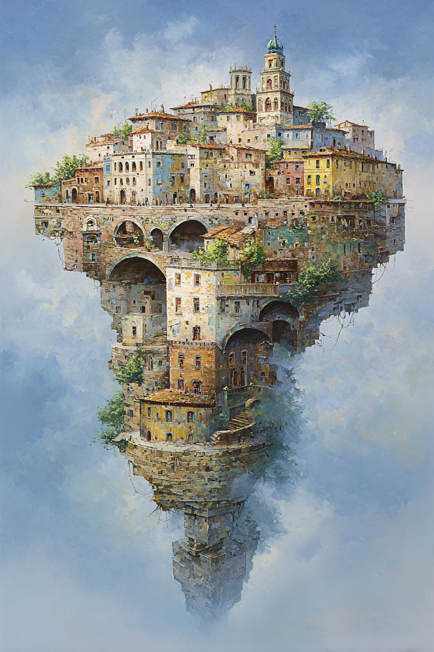 Fantastisch Surreal Traumhafte Schwebende Stadt Im Wolkenhimmel | Fantastisch und Surreal | Stilrichtungen