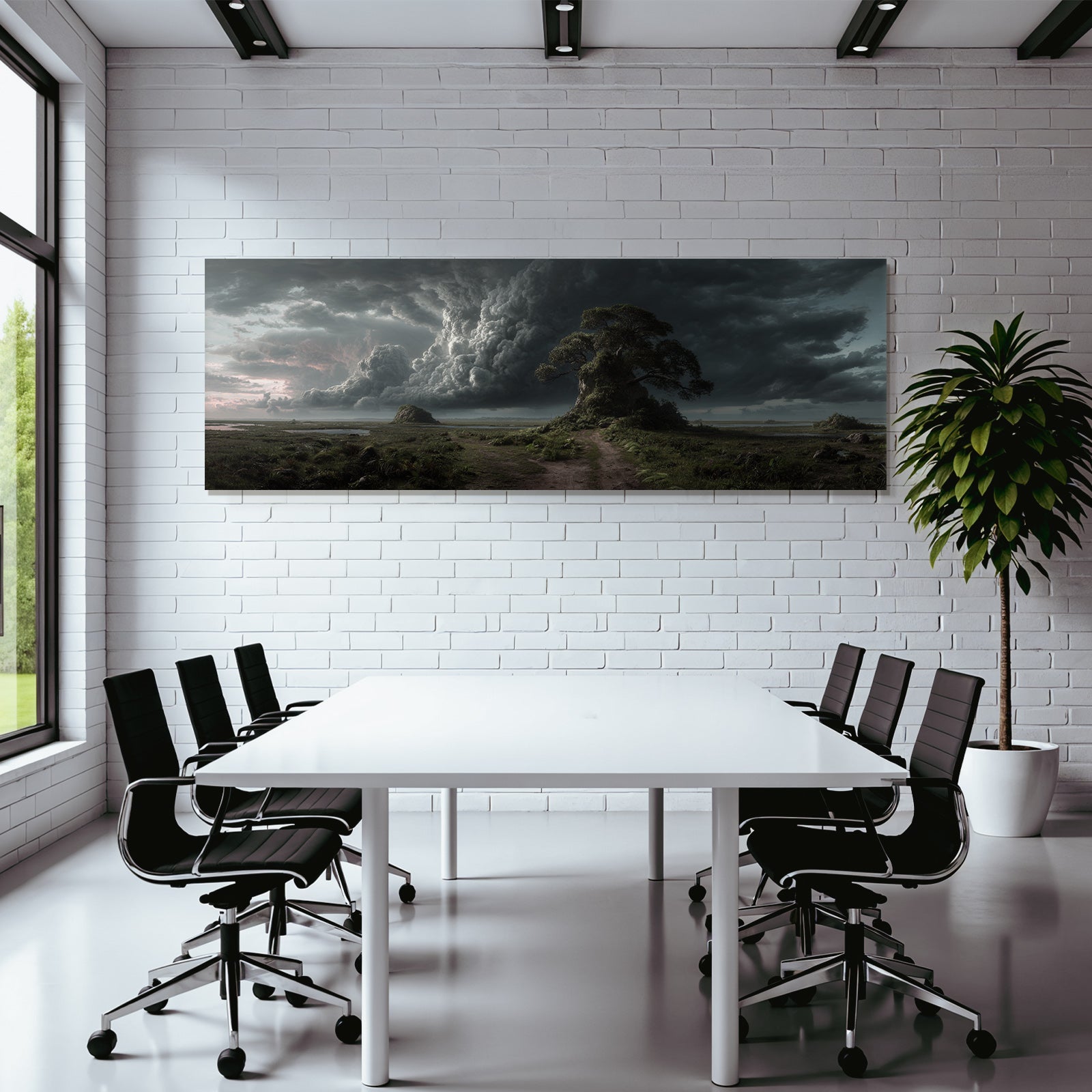 Fantastisch Surreal Dramatische Landschaft Mit Knorrigem Baum Am Moorpfad