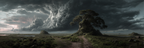 Fantastisch Surreal Dramatische Landschaft Mit Knorrigem Baum Am Moorpfad | Fantastisch und Surreal | Stilrichtungen