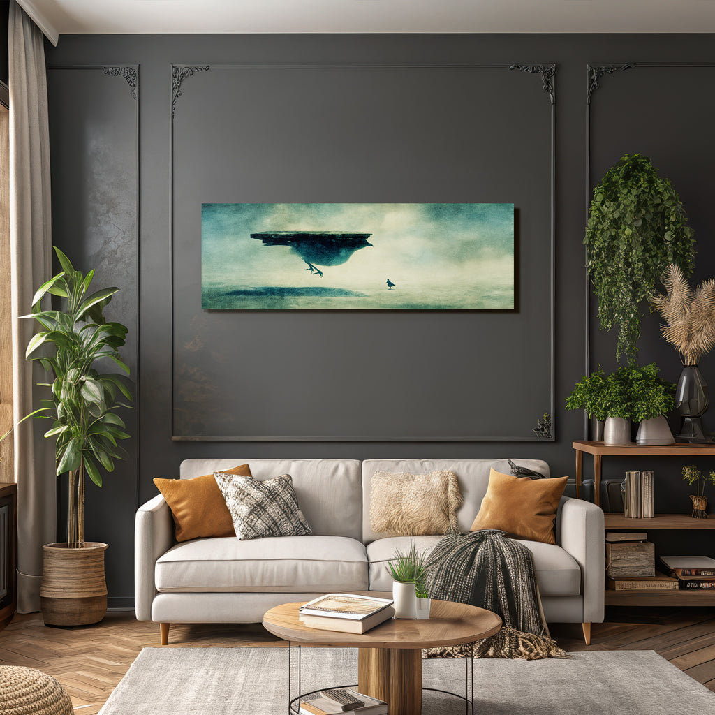 Fantastisch Surreal Einsame Figur Unter Mystischem Vogel