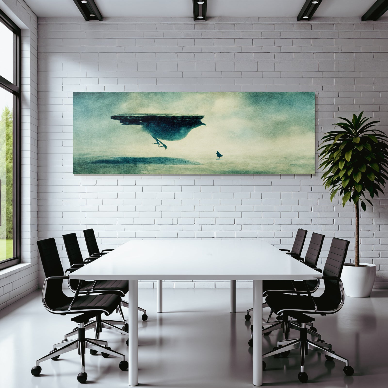 Fantastisch Surreal Einsame Figur Unter Mystischem Vogel