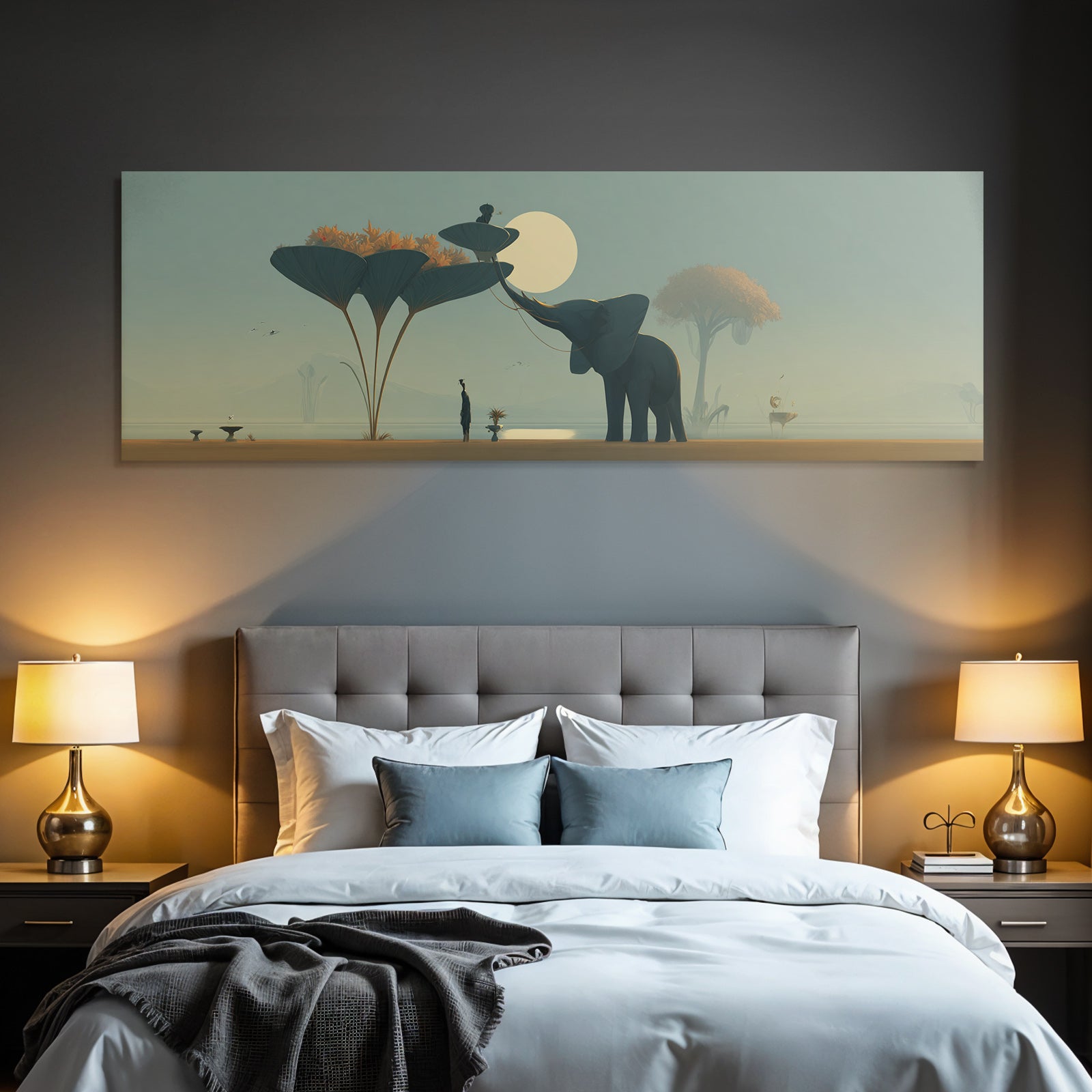 Fantastisch Surreal Elefant Und Figur Unter Zauberhaftem Mondschein