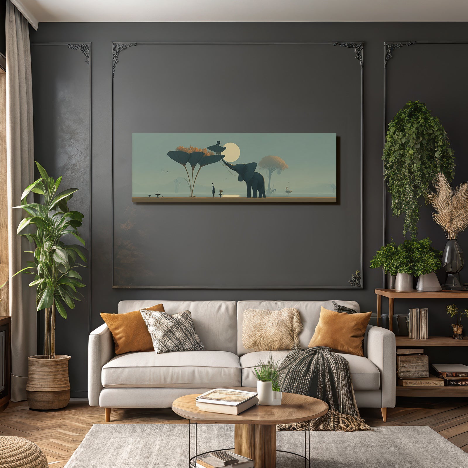 Fantastisch Surreal Elefant Und Figur Unter Zauberhaftem Mondschein