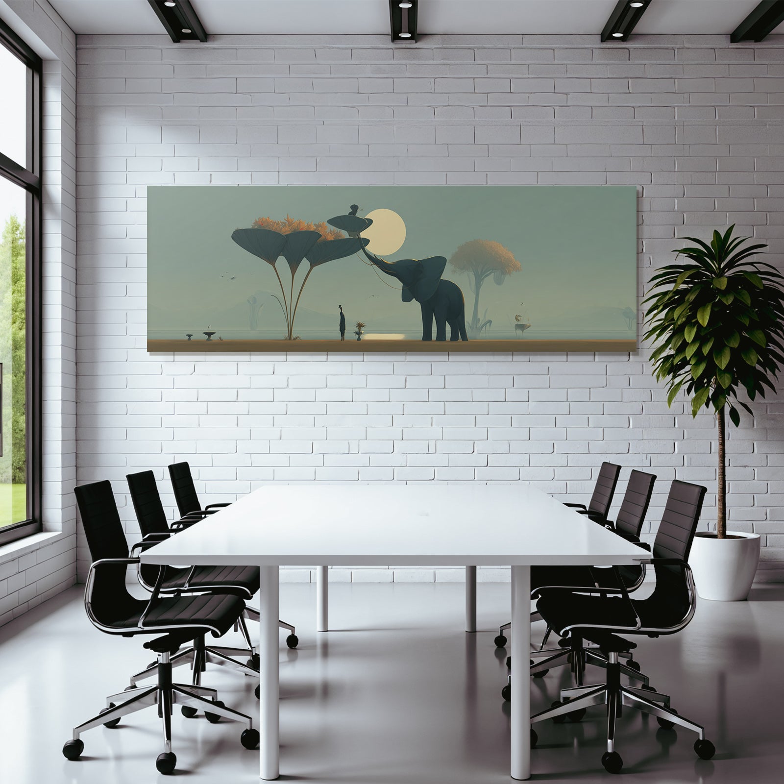 Fantastisch Surreal Elefant Und Figur Unter Zauberhaftem Mondschein