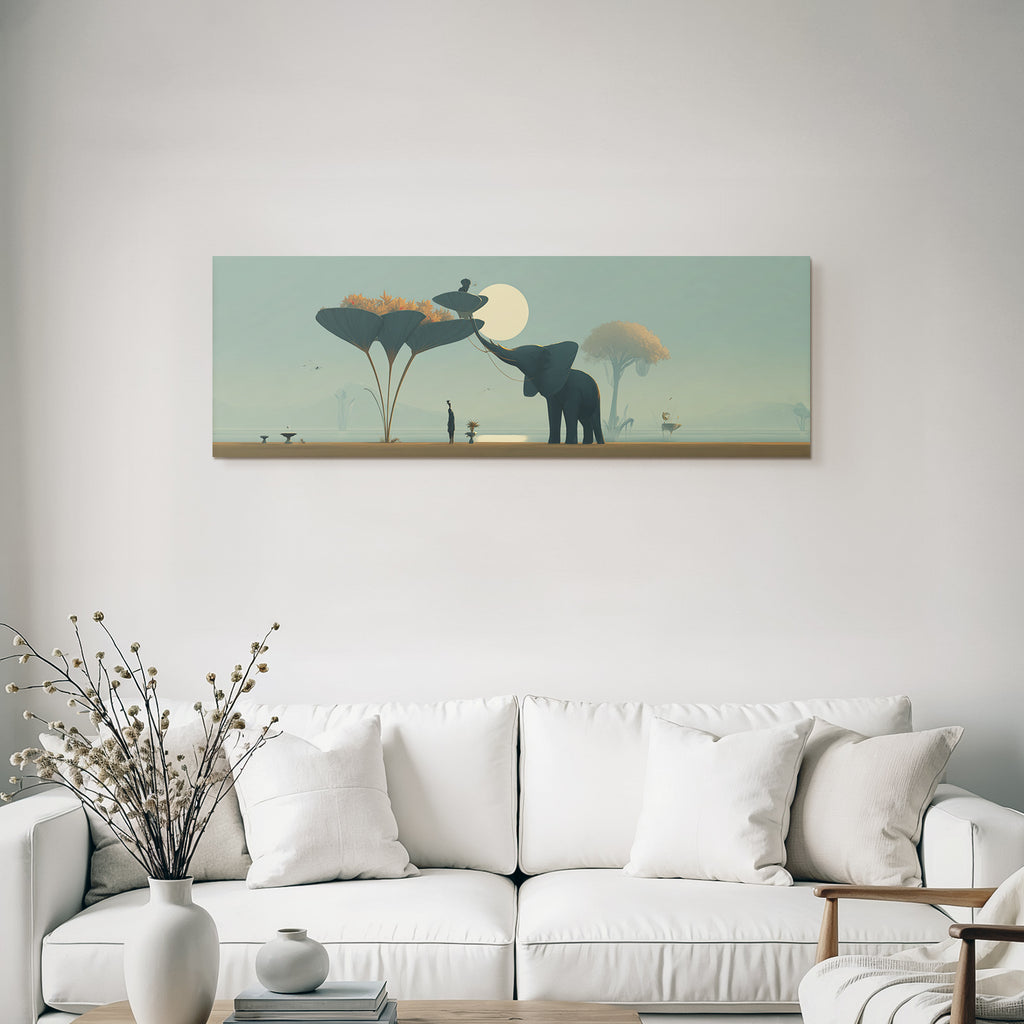 Fantastisch Surreal Elefant Und Figur Unter Zauberhaftem Mondschein