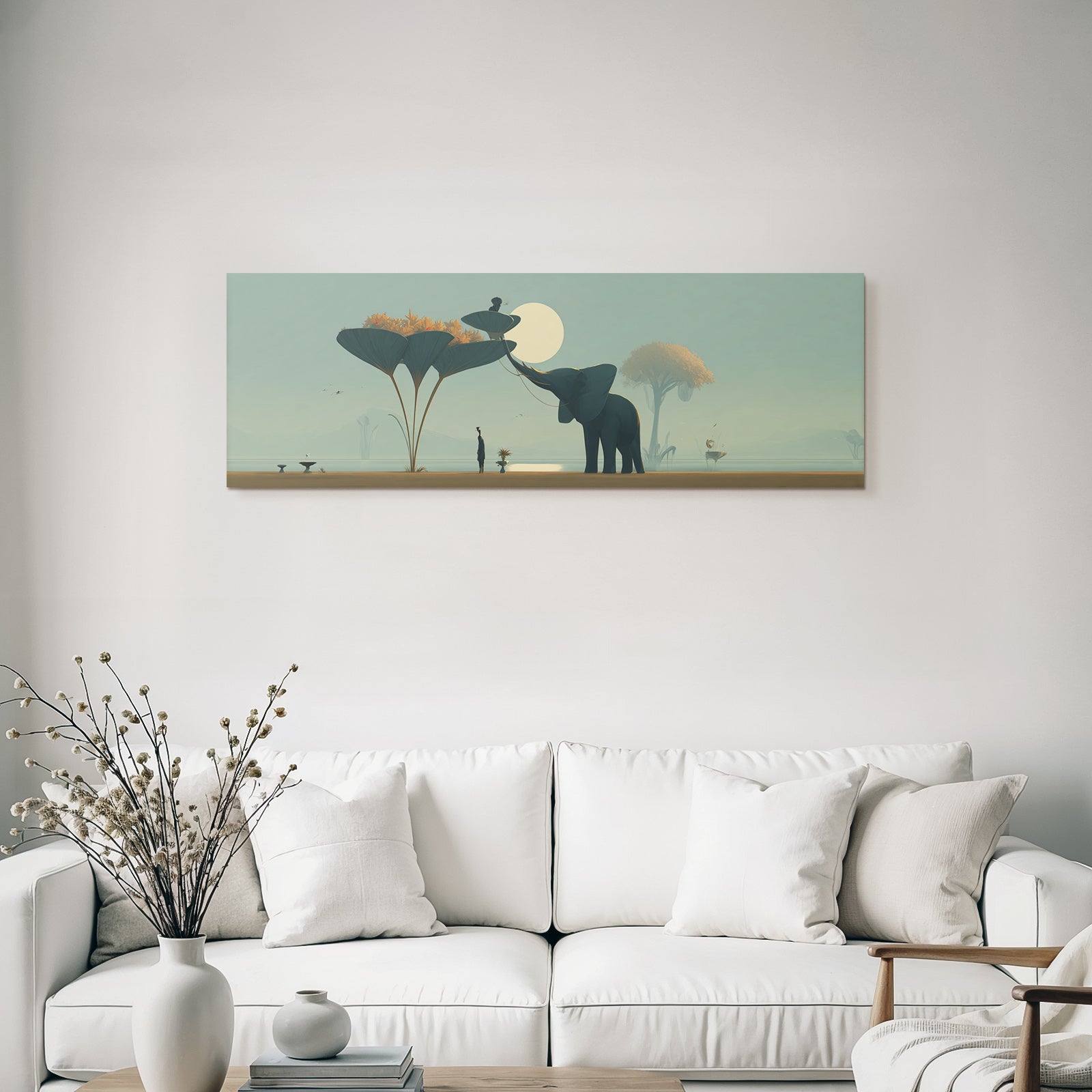 Fantastisch Surreal Elefant Und Figur Unter Zauberhaftem Mondschein