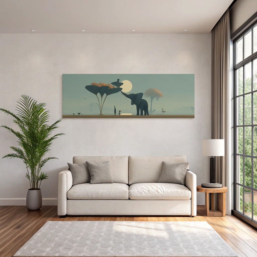 Fantastisch Surreal Elefant Und Figur Unter Zauberhaftem Mondschein