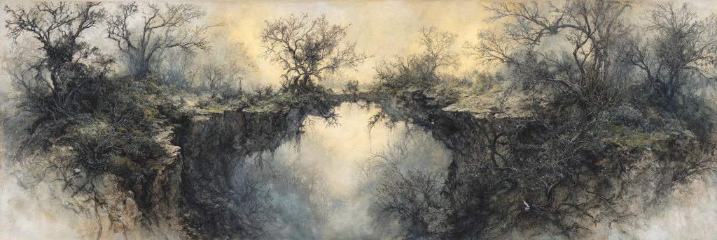 Fantastisch Surreal Felsvorsprung Umringt Von Baeumen In Nebliger Traumlandschaft | Fantastisch und Surreal | Stilrichtungen