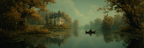 Fantastisch Surreal Herbstidylle Am Fliessenden Wasserlauf Mit Ruderboot Und Villa | Fantastisch und Surreal | Stilrichtungen