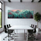 Fantastisch Surreal Mystische Nebelwaldlandschaft Mit Fantastischen Türmen