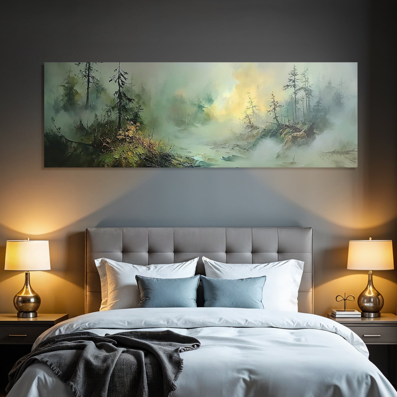 Fantastisch Surreal Nebelverhangener Wald Im Morgenlicht