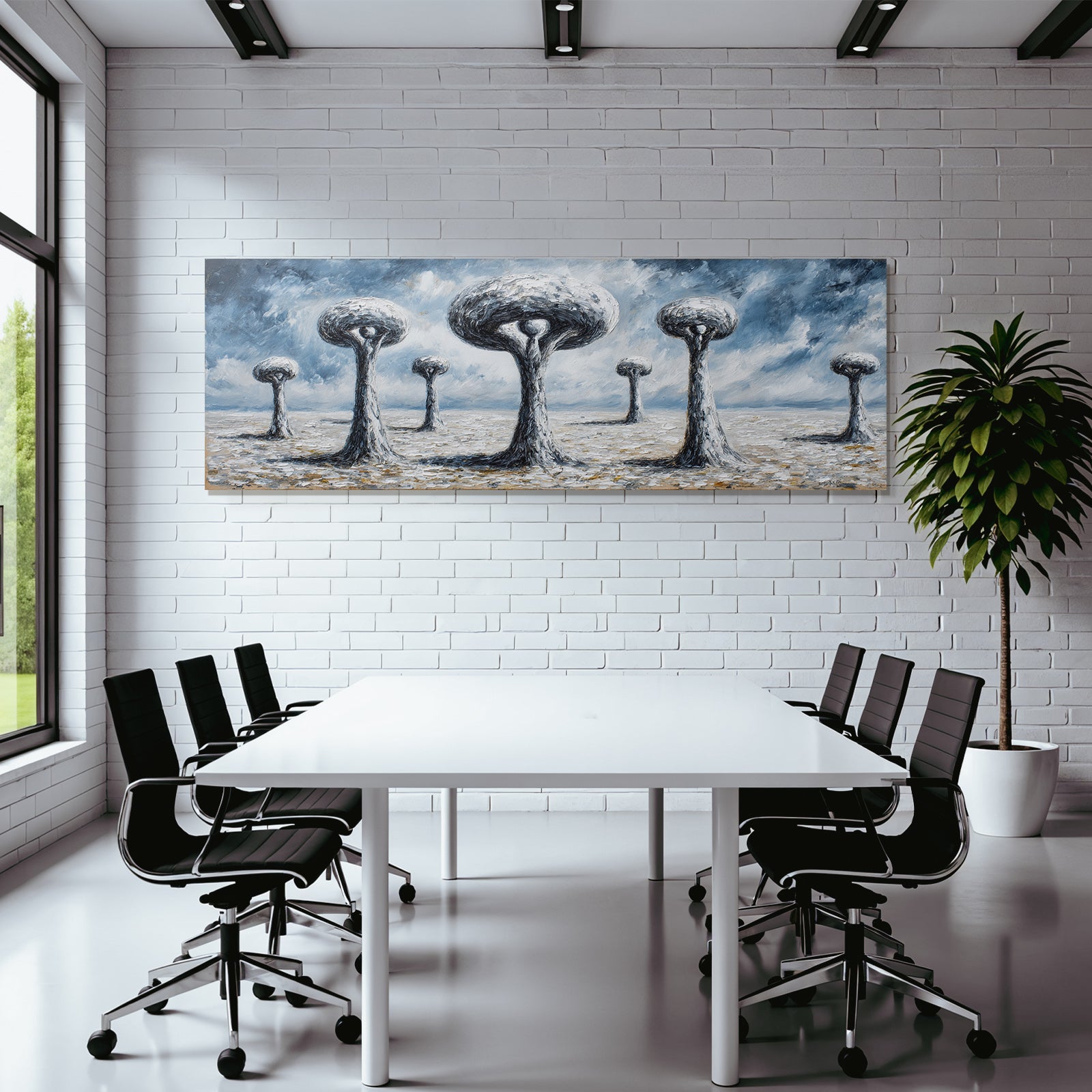 Fantastisch Surreal Surreale Baeume Mit Wolkendach In Trister Landschaft