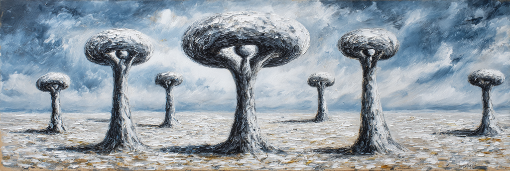 Fantastisch Surreal Surreale Baeume Mit Wolkendach In Trister Landschaft | Fantastisch und Surreal | Stilrichtungen