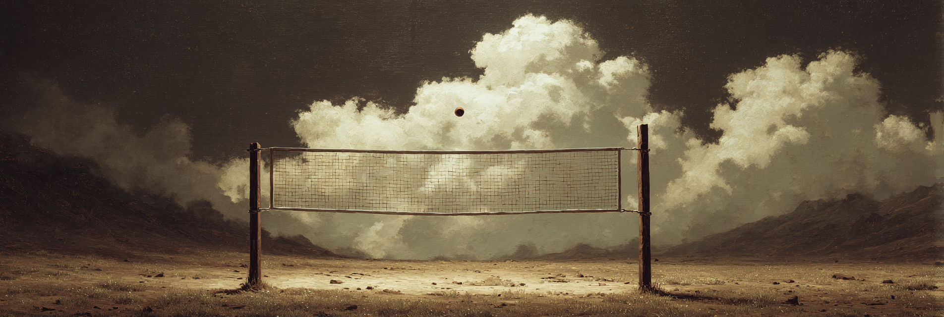 Fantastisch Surreal Tennisnetz Mit Schwebendem Ball Vor Dramatischem Himmel | Fantastisch und Surreal | Stilrichtungen
