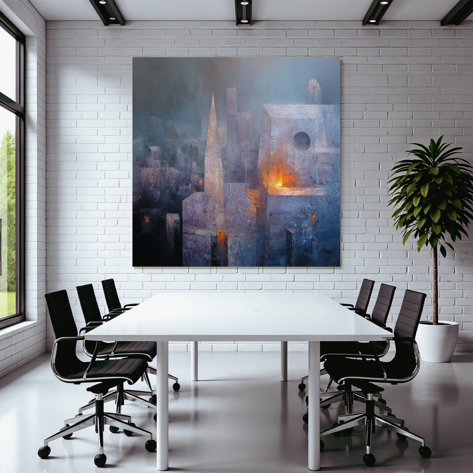 Fantastisch Surreal Mystische Stadtlandschaft In Blau Und Lila Mit Warmem Licht