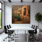 Fantastisch Surreal Ruhige Landschaft Mit Architektur Am Wasser