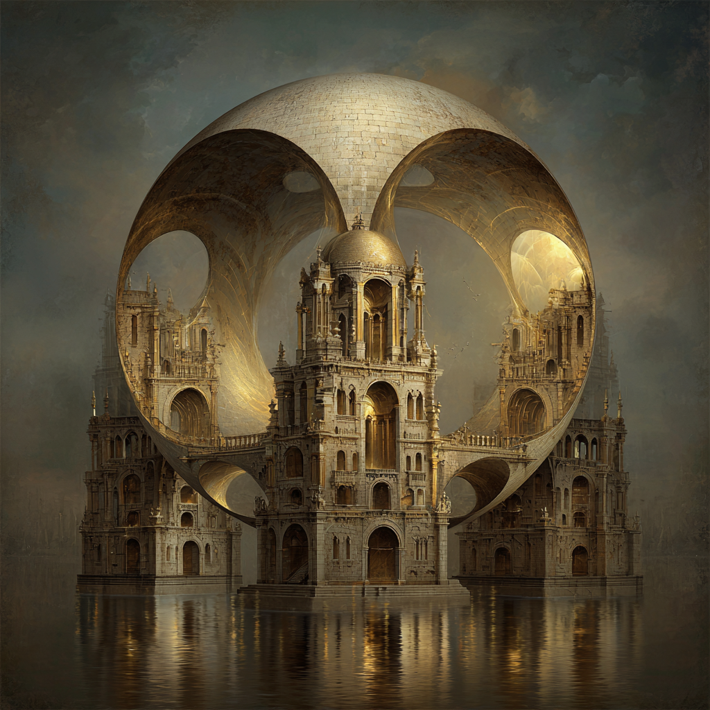 Fantastisch Surreal Surreale Architektur In Geometrischer Umarmung In Goldtönen | Fantastisch und Surreal | Stilrichtungen