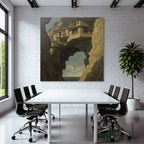 Fantastisch Surreal Surreale Landschaft Haeuser Auf Felsvorsprung Schwebend