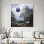 Fantastisch Surreal Surreale Landschaft Mit Klippenburg Und Blaüm Himmelskörper