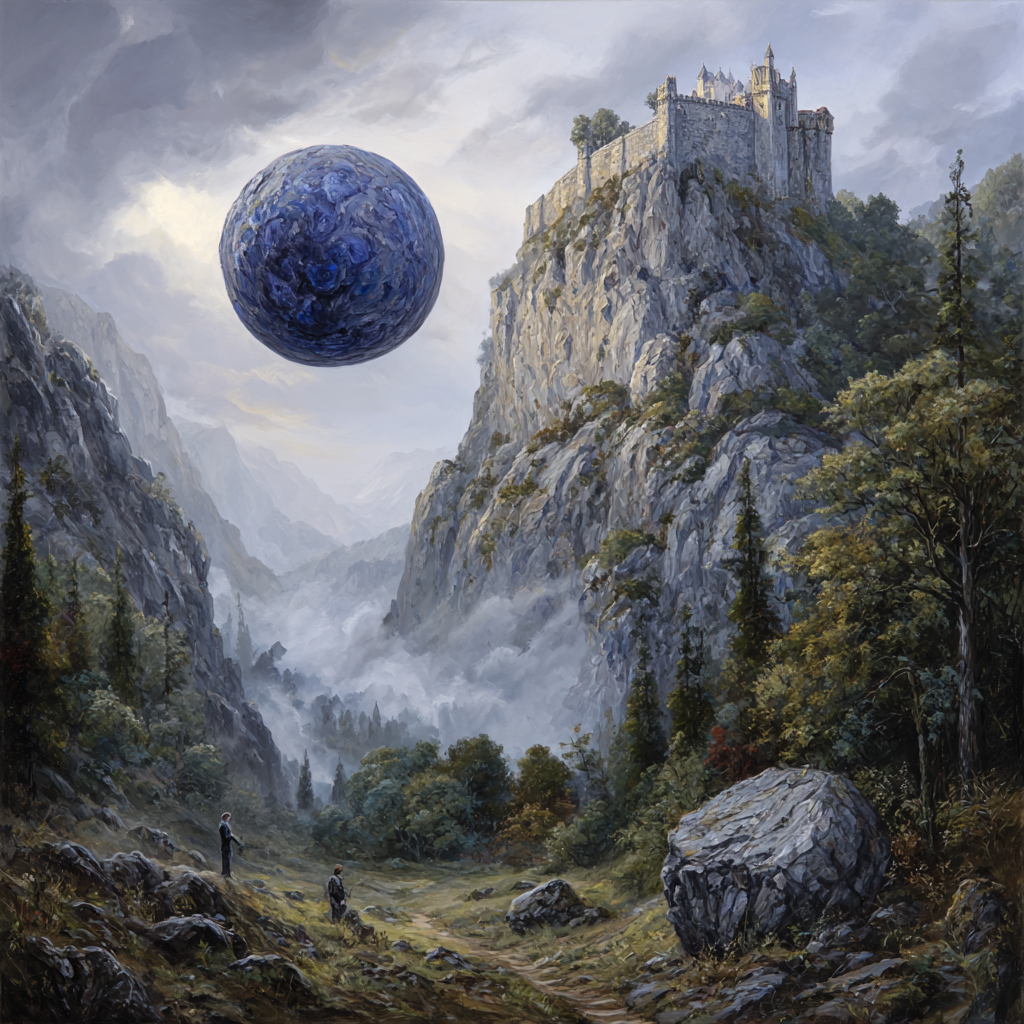 Fantastisch Surreal Surreale Landschaft Mit Klippenburg Und Blaüm Himmelskörper | Fantastisch und Surreal | Stilrichtungen