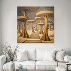 Fantastisch Surreal Surreale Landschaft Mit Stilisierten Baeumen Und Stufenweg
