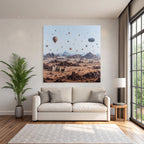 Fantastisch Surreal Surreale Wüste Landschaft Mit Heissluftballons Und Ruinen