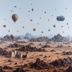 Fantastisch Surreal Surreale Wüste Landschaft Mit Heissluftballons Und Ruinen | Fantastisch und Surreal | Stilrichtungen