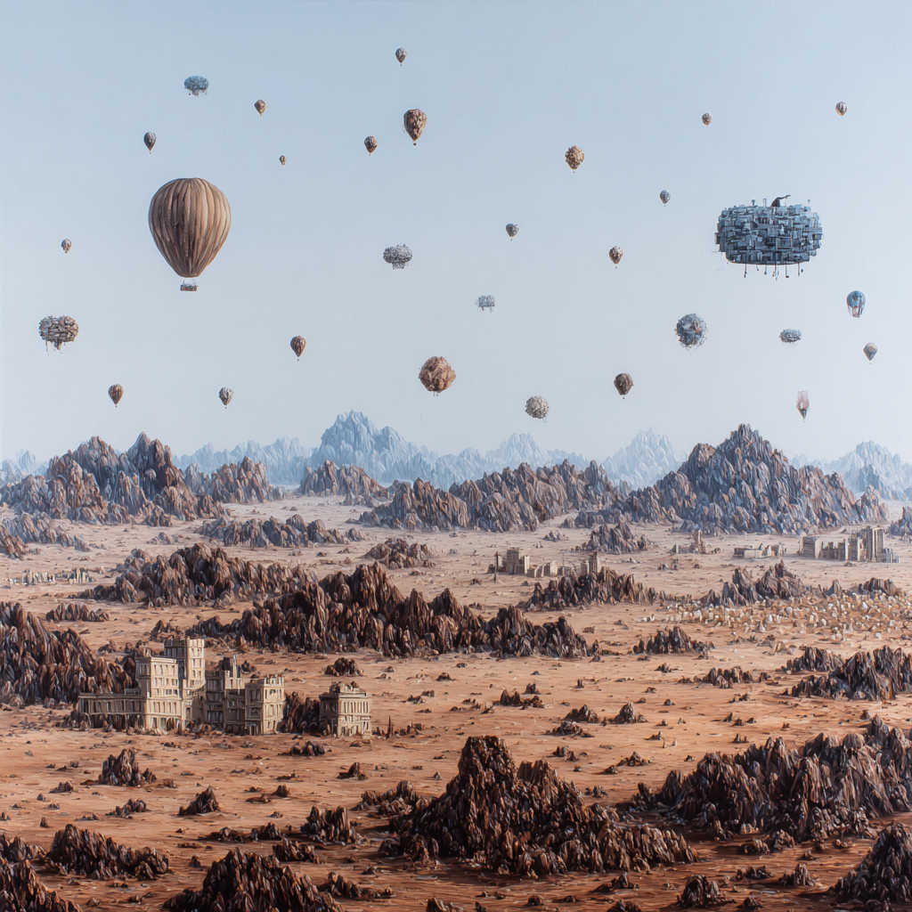 Fantastisch Surreal Surreale Wüste Landschaft Mit Heissluftballons Und Ruinen | Fantastisch und Surreal | Stilrichtungen