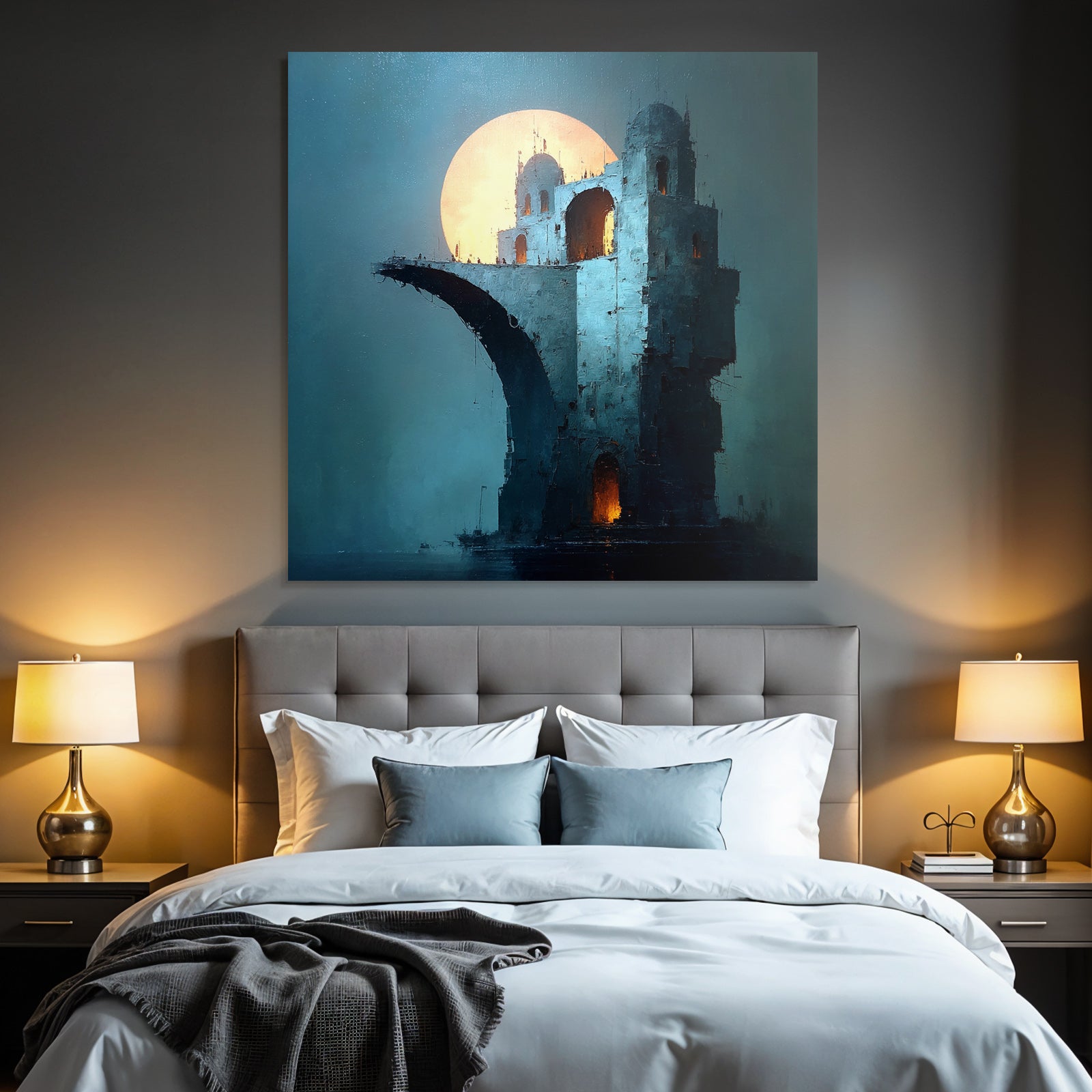 Fantastisch Surreal Surreales Architekturgebilde Mit Glühender Sonne