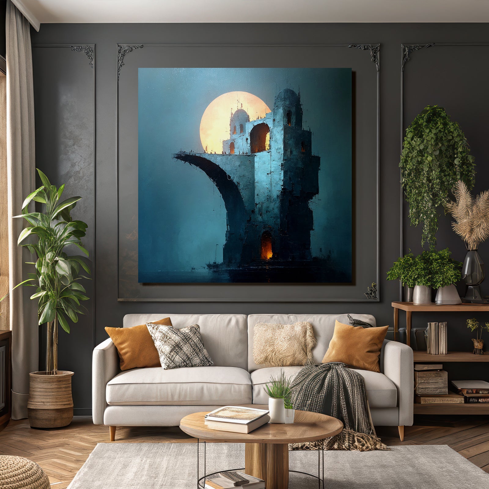 Fantastisch Surreal Surreales Architekturgebilde Mit Glühender Sonne