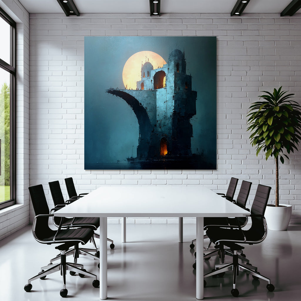 Fantastisch Surreal Surreales Architekturgebilde Mit Glühender Sonne