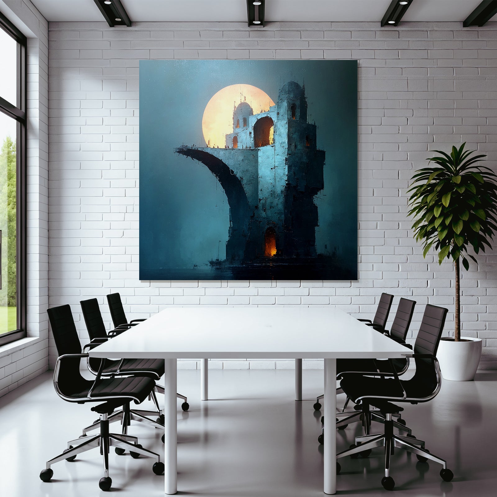 Fantastisch Surreal Surreales Architekturgebilde Mit Glühender Sonne