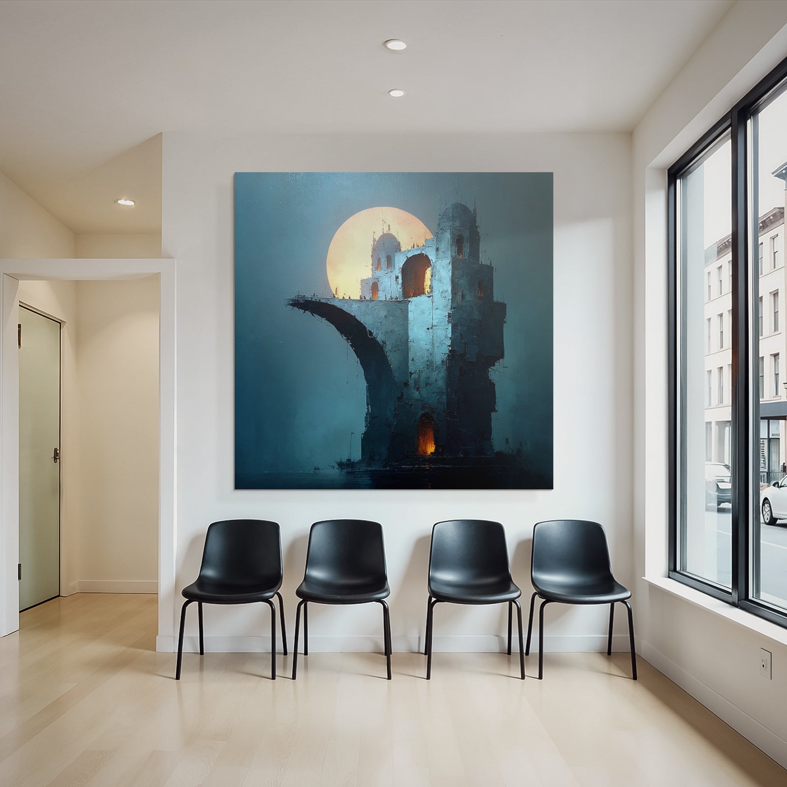 Fantastisch Surreal Surreales Architekturgebilde Mit Glühender Sonne