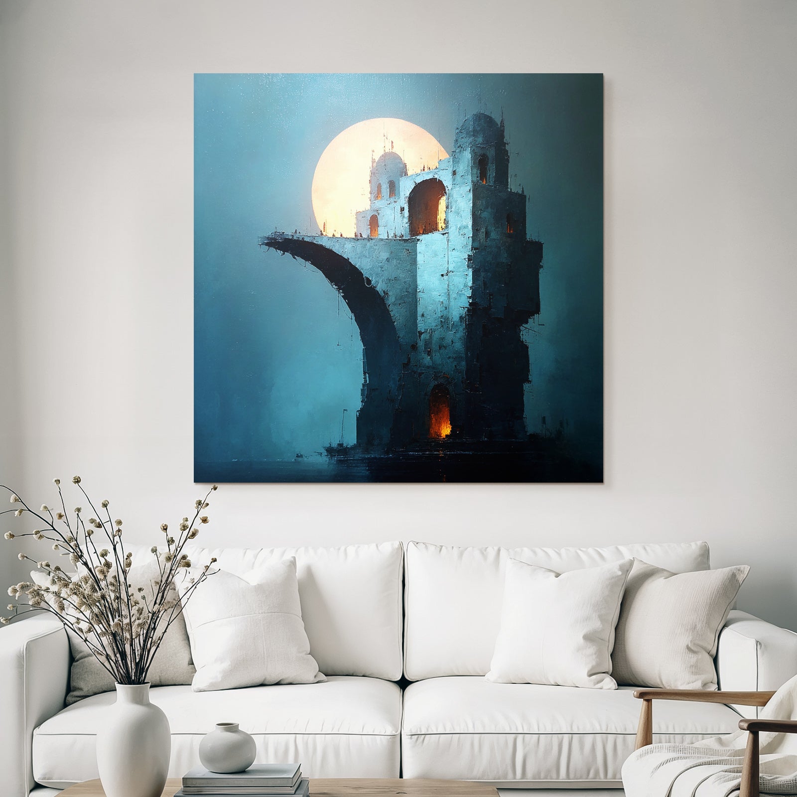 Fantastisch Surreal Surreales Architekturgebilde Mit Glühender Sonne