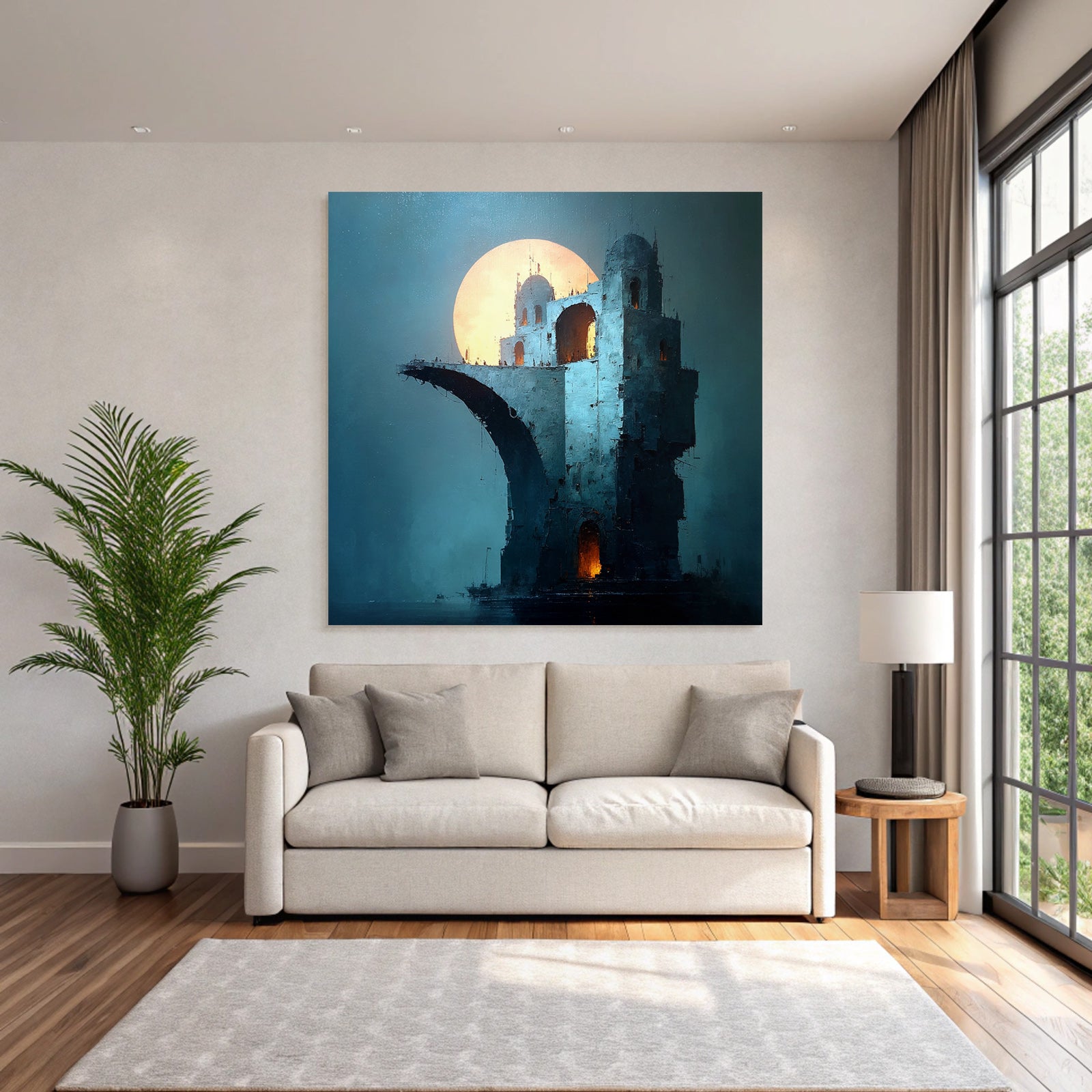 Fantastisch Surreal Surreales Architekturgebilde Mit Glühender Sonne