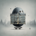 Fantastisch Surreal Surreales Eiartiges Gebaeude Auf Rädern In Nebliger Landschaft | Fantastisch und Surreal | Stilrichtungen