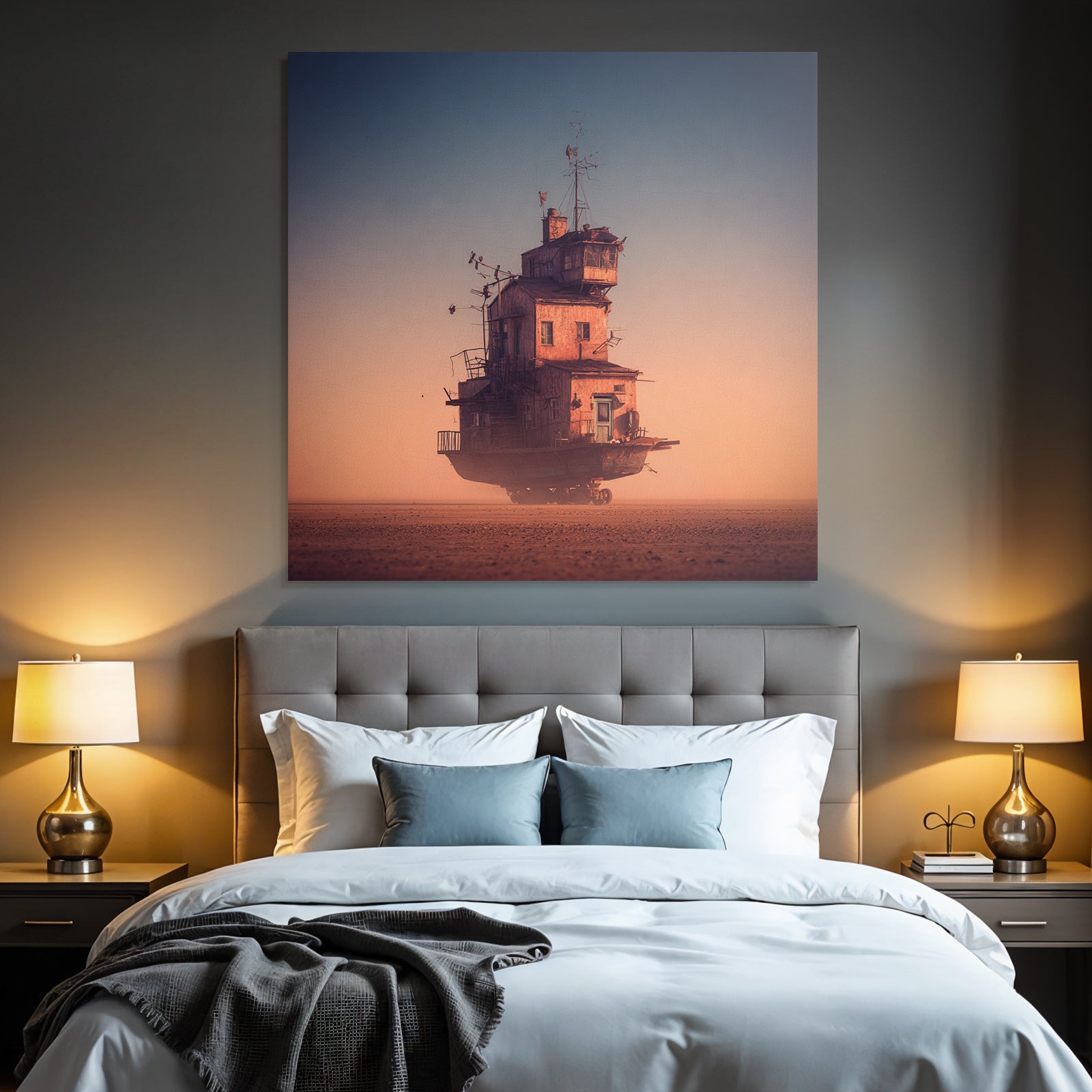 Fantastisch Surreal Traeumerisches Haus Auf Rädern In Offener Landschaft