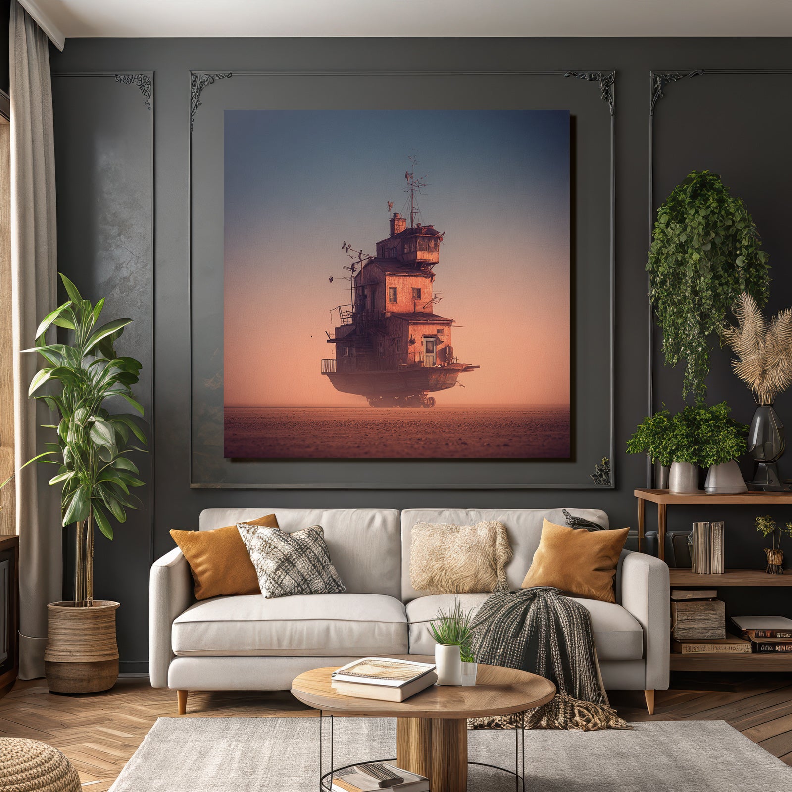 Fantastisch Surreal Traeumerisches Haus Auf Rädern In Offener Landschaft