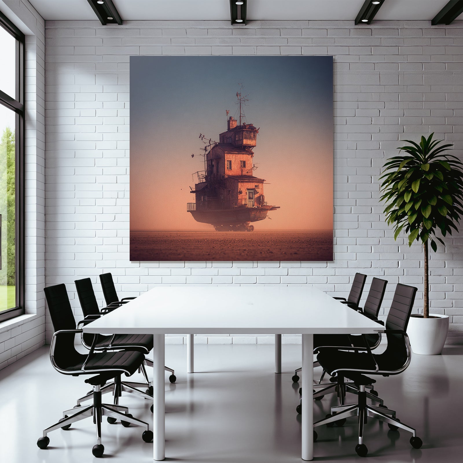 Fantastisch Surreal Traeumerisches Haus Auf Rädern In Offener Landschaft
