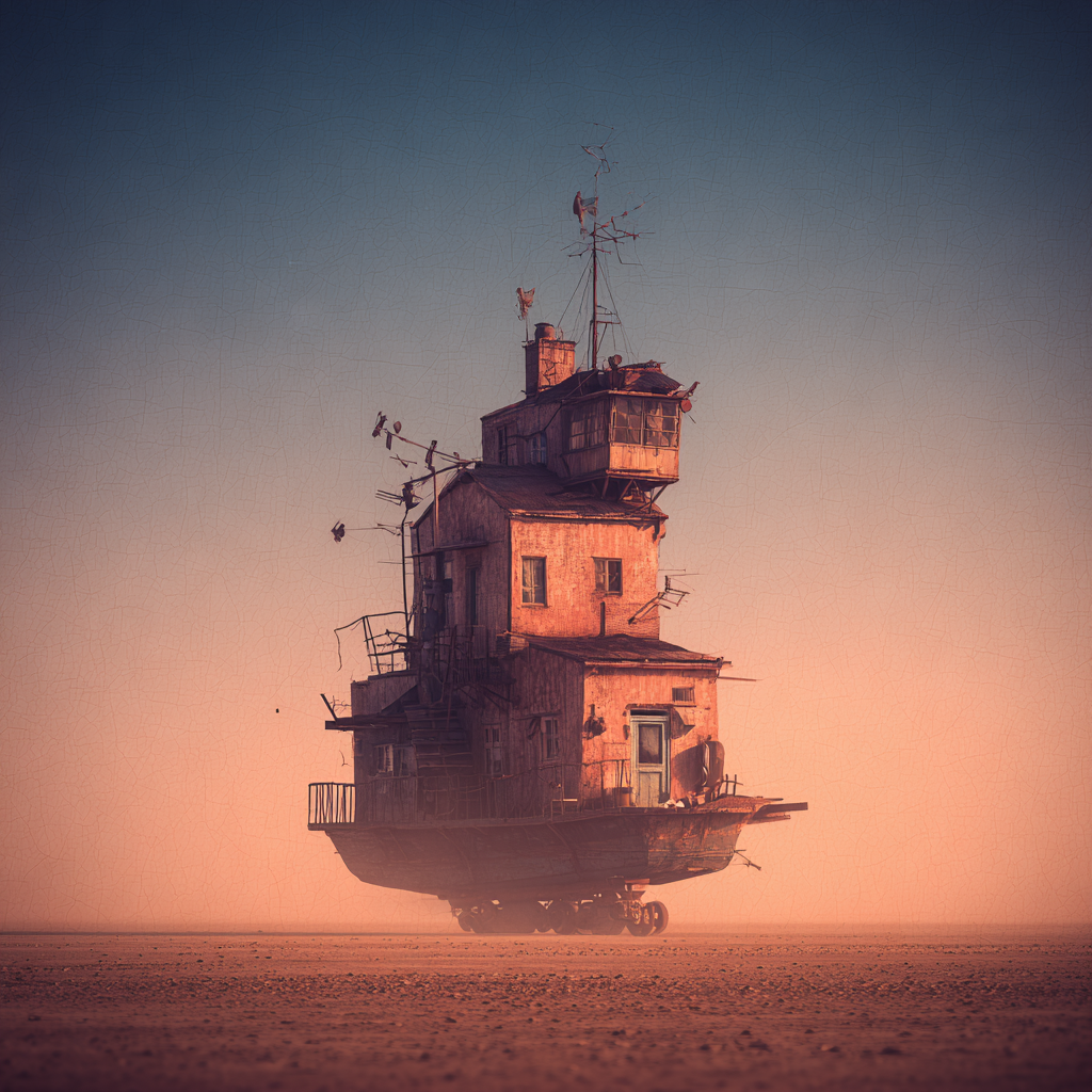 Fantastisch Surreal Traeumerisches Haus Auf Rädern In Offener Landschaft | Fantastisch und Surreal | Stilrichtungen