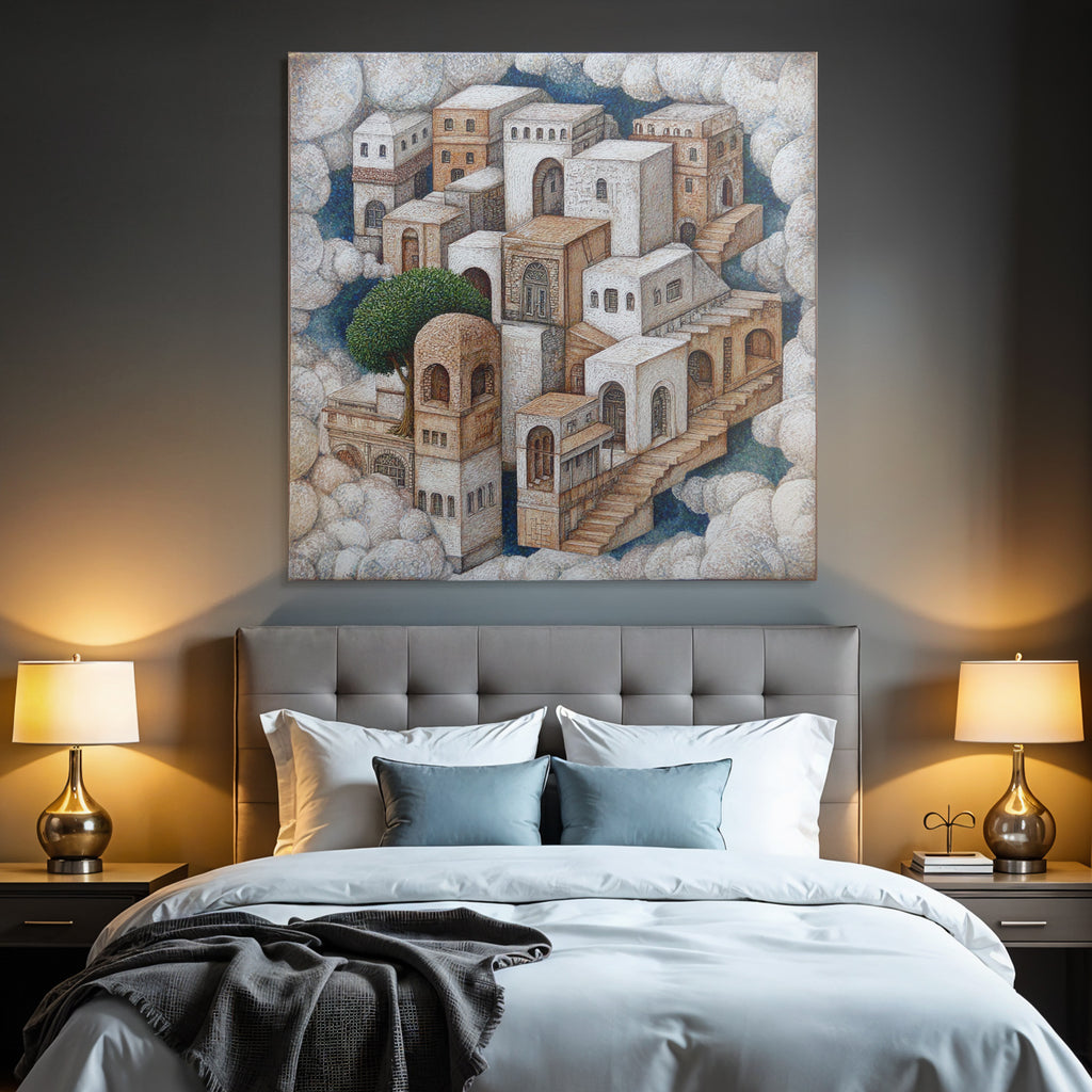 Fantastisch Surreal Traumhafte Architektonische Landschaft Mit Treppen Und Baeumen