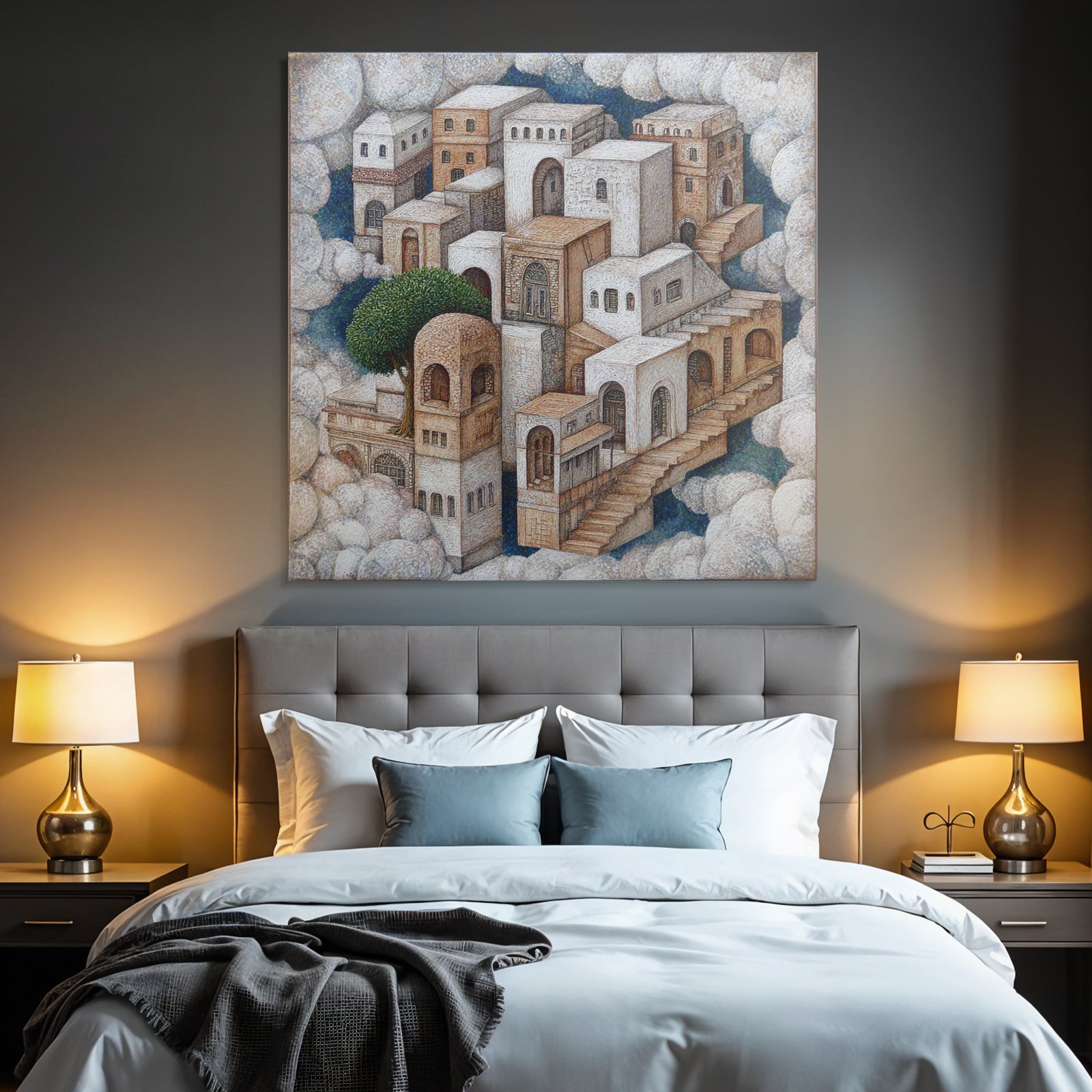 Fantastisch Surreal Traumhafte Architektonische Landschaft Mit Treppen Und Baeumen