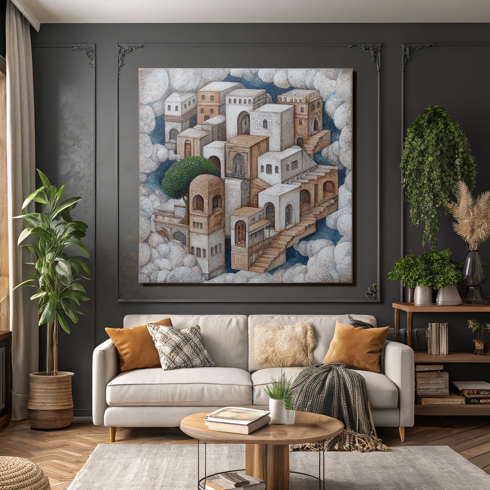 Fantastisch Surreal Traumhafte Architektonische Landschaft Mit Treppen Und Baeumen