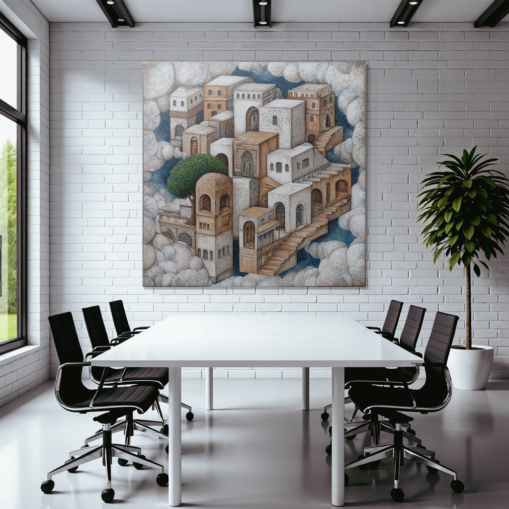 Fantastisch Surreal Traumhafte Architektonische Landschaft Mit Treppen Und Baeumen