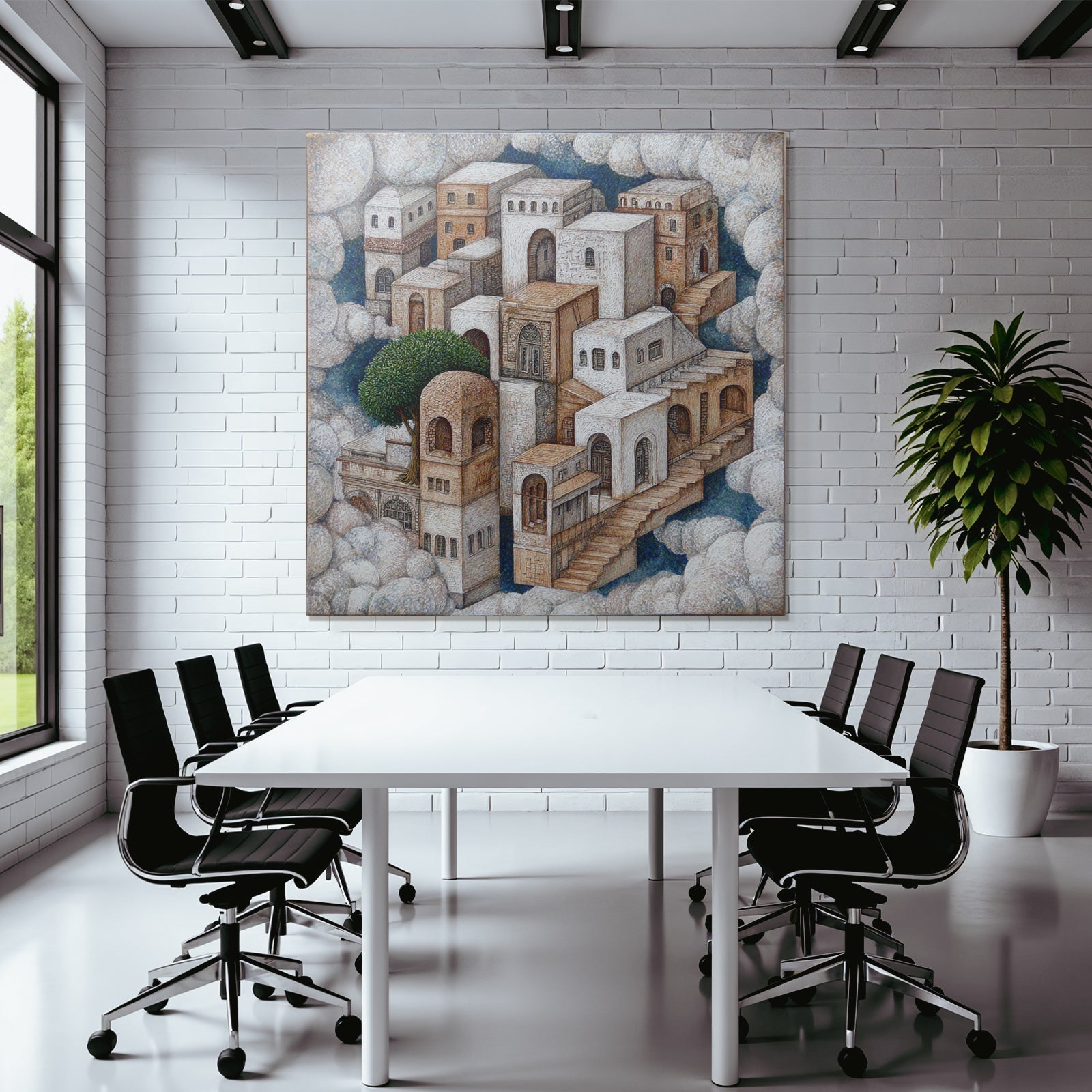 Fantastisch Surreal Traumhafte Architektonische Landschaft Mit Treppen Und Baeumen