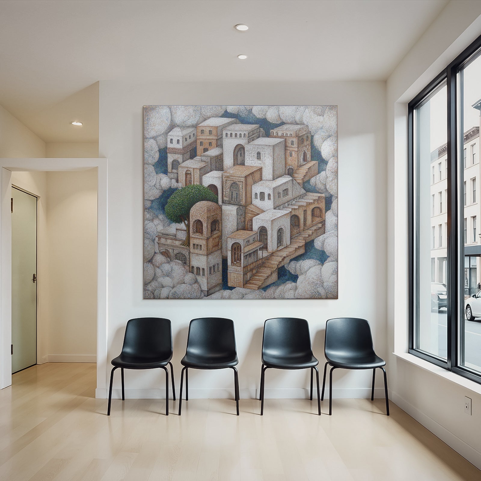 Fantastisch Surreal Traumhafte Architektonische Landschaft Mit Treppen Und Baeumen