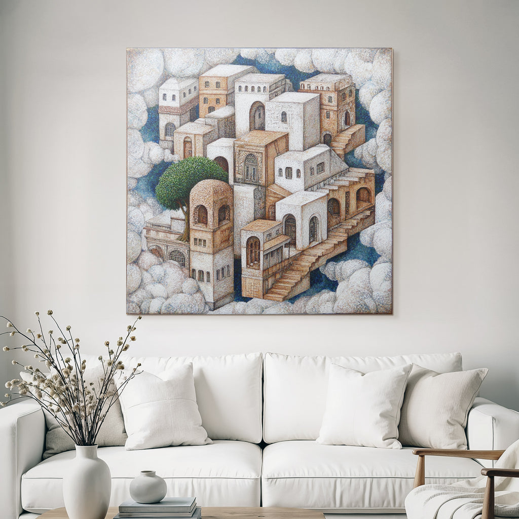 Fantastisch Surreal Traumhafte Architektonische Landschaft Mit Treppen Und Baeumen